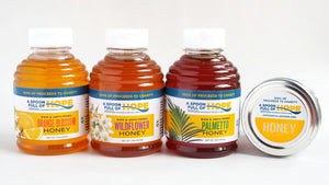 A Spoon Full of Hope Honey Varieties include Orange Blossom, Wildflower, Palmetto and Mangrove, raw unfiltered and locally sourced. We’ve partnered with Bottom Stung Beekeepers to bring you the best local honey.