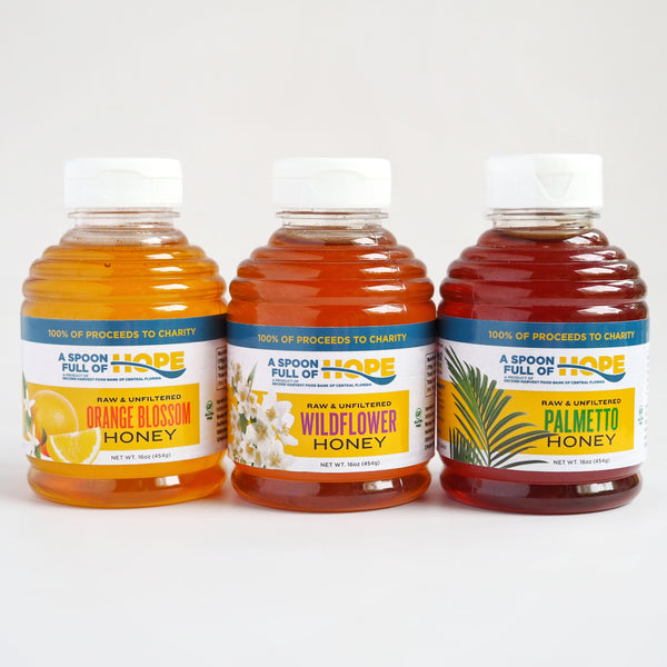 A Spoon Full of Hope Honey Bundle with Wildflower, Orange Blossom and Palmetto Honey