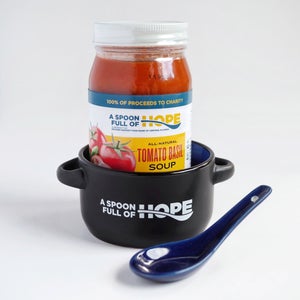 A Spoon Full of Hope Tomato Basil Soup Jar and logo ceramic bowl with spoon gift set