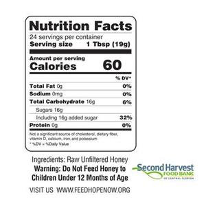 Nutrition label for 10 oz. Mangrove Honey